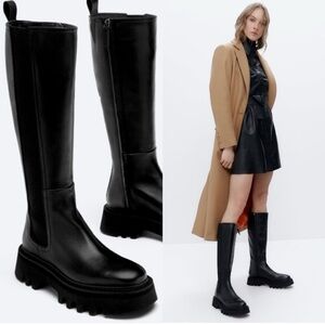 Uterque Chunky Platform Leather Tall Boots